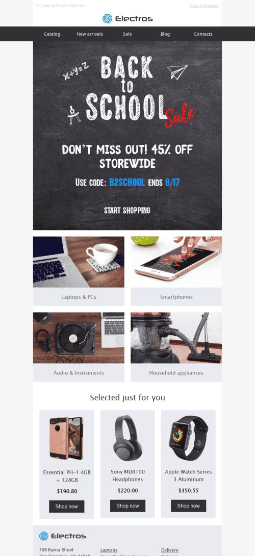 Back to School Email Template "Trending Items" for Gadgets industry mobile view