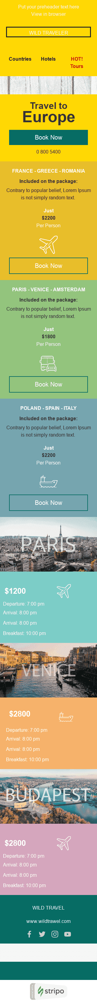 Werbung E-Mail-Vorlage «Wilder Reisender» für Tourismus-Branche Ansicht auf Mobilgeräten