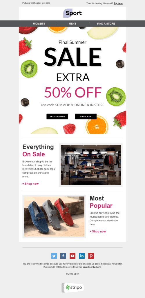 Discount Email Template "Final Sale" for Sports industry mobile view