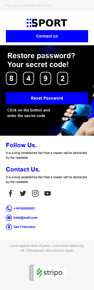 Modèle de courrier électronique Réinitialisation de Mot de Passe «C'est l'heure du sport» pour le secteur Sports Affichage mobile