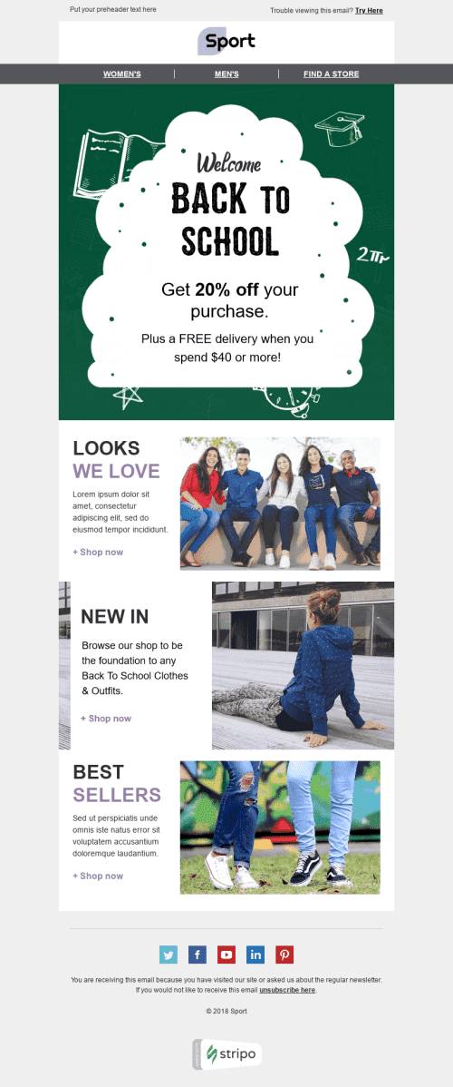 Schulbeginn E-Mail-Vorlage "Neuer Stil" für Sport-Branche Desktop-Ansicht