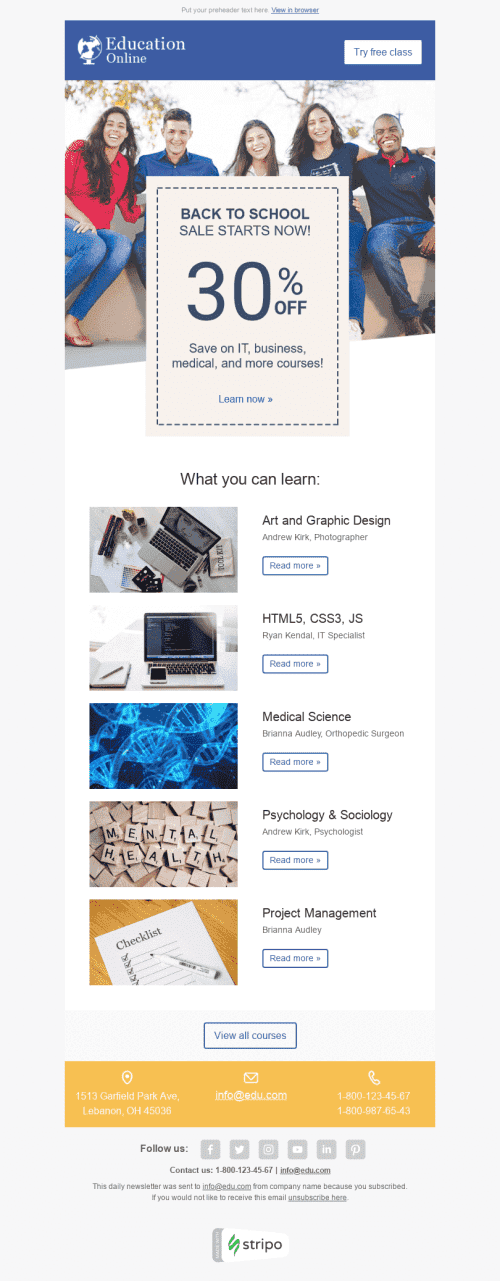Modello Email Ricomincia la scuola "Competenze utili" per il settore industriale di Istruzione Visualizzazione desktop