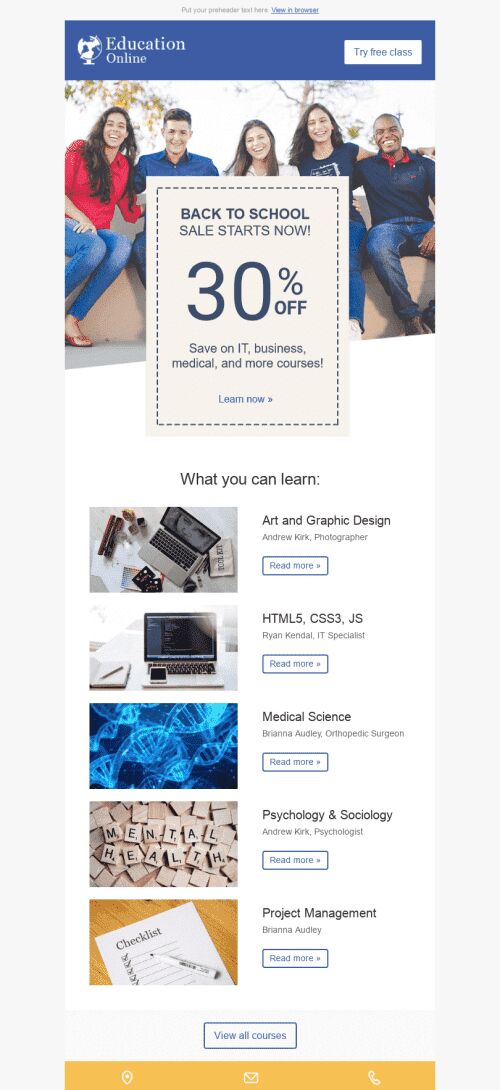 Back to School Email Template "Useful Skills" for Education industry mobile view