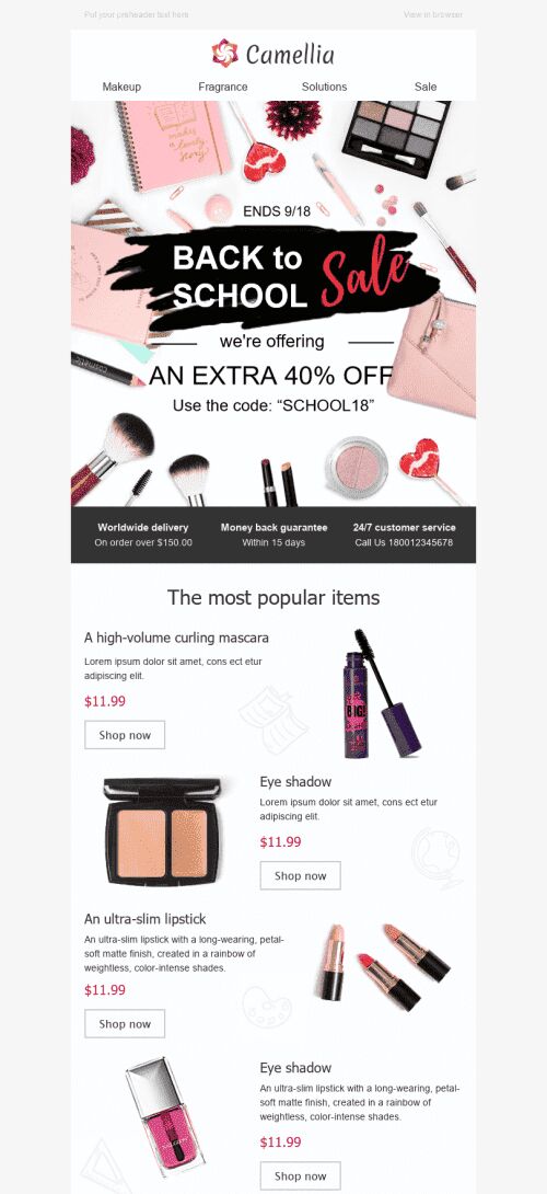 Back to School Email Template "Mind and Beauty" for Beauty & Personal Care industry mobile view