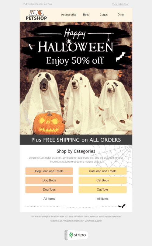 Halloween Email Template "Nice Ghosts" for Pets industry mobile view