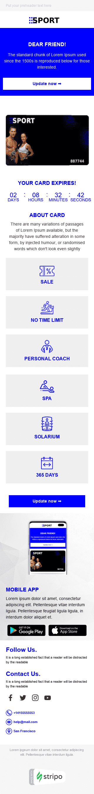 Modèle de courrier électronique Alertes & Notifications «Le sport pour toujours» pour le secteur Sports Affichage mobile