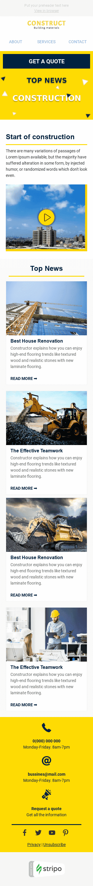 Modèle de courrier électronique Email de Rapport «Megapolis» pour le secteur Construction Affichage mobile