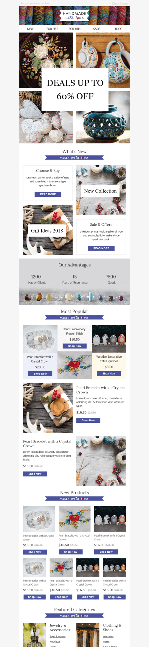 Modèle de courrier électronique Promo "Fait avec amour" pour le secteur Livres & Cadeaux & Papeteries Affichage mobile