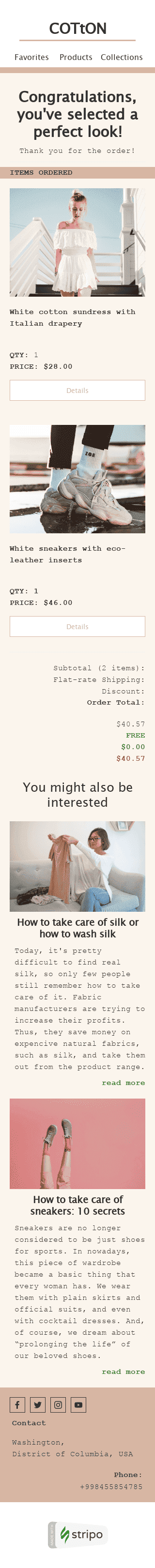 Шаблон листа «Натуральні тканини» тематики Замовлення для індустрії «Мода» мобільний вигляд