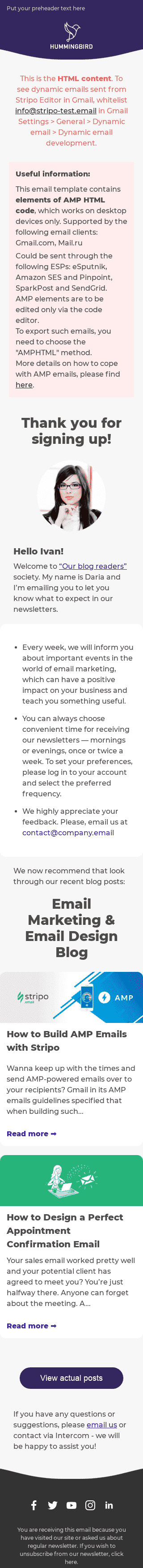 Modèle de courrier électronique Bienvenue «Actualités marketing» pour le secteur Publications & Blogging Affichage mobile