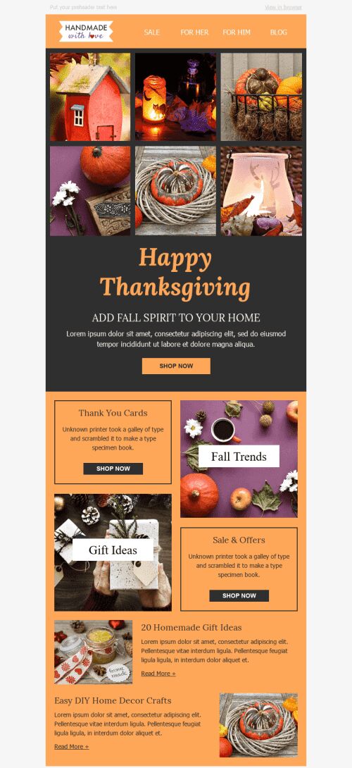 Thanksgiving Day Email Template "Fall Spirit" for Books & Presents & Stationery industry mobile view