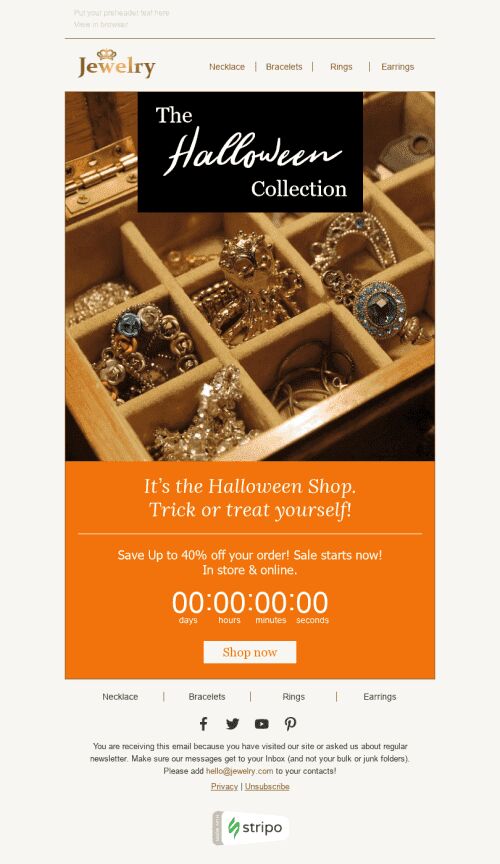 Halloween Email Template "Spooky Sale" for Jewelry industry mobile view