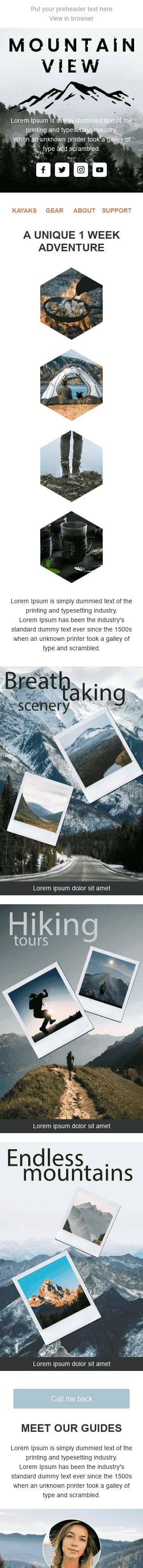 Промо шаблон листа «Вид на гори» для індустрії «Туризм» мобільний вигляд