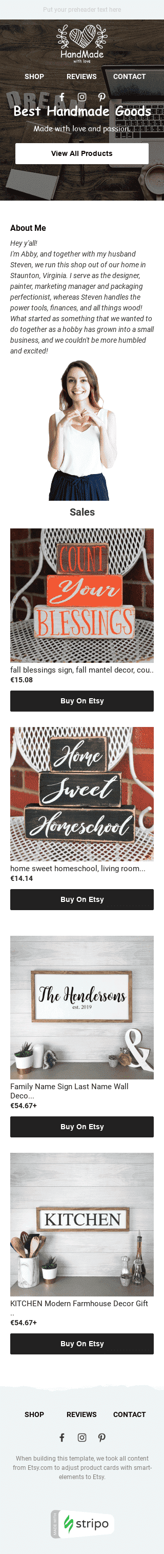 Werbung E-Mail-Vorlage «Am besten handgemacht» für E-Commerce-Branche Ansicht auf Mobilgeräten