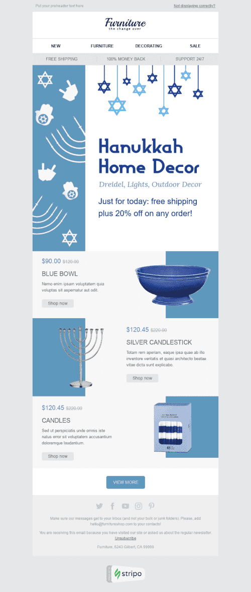 Cyber Monday Email Template "Blue Candles" for Furniture, Interior & DIY industry desktop view