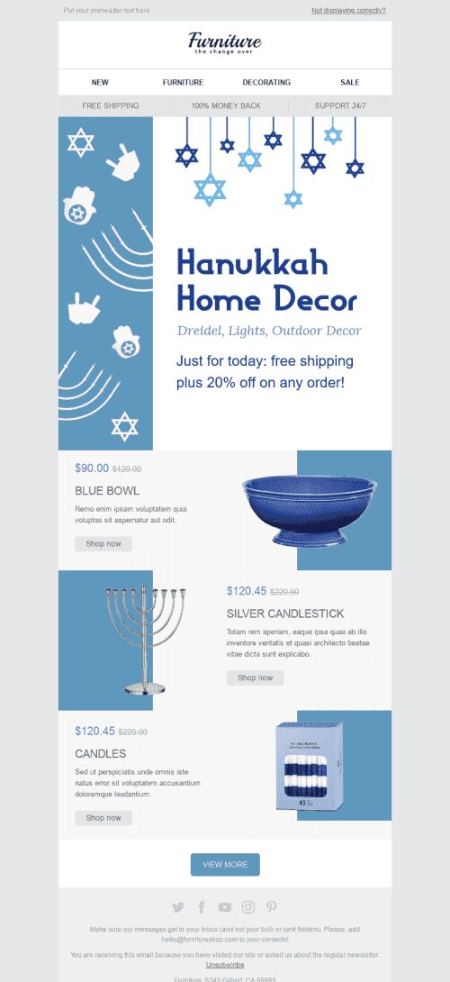 Cyber Monday Email Template "Blue Candles" for Furniture, Interior & DIY industry mobile view