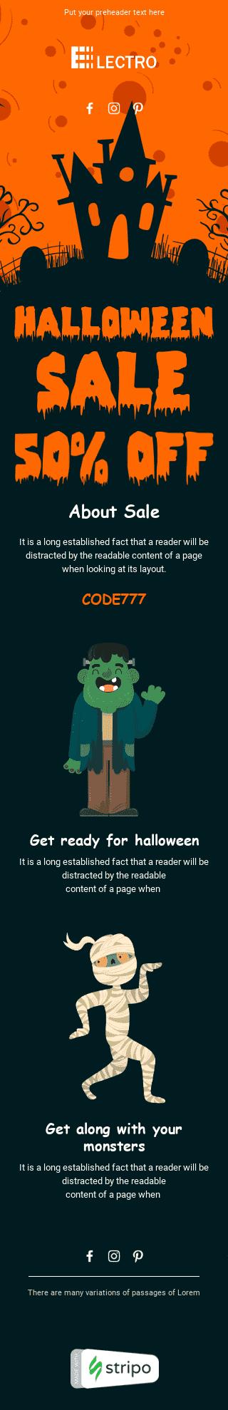 Modèle de courrier électronique Halloween «Réductions effrayantes» pour le secteur Gadgets Affichage mobile