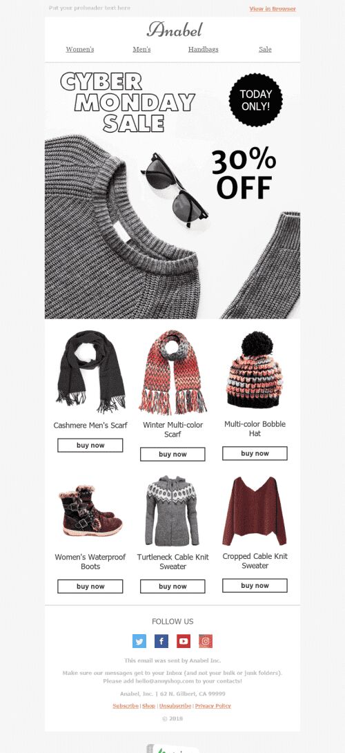 Christmas Email Template "Warm Clothes" for Fashion industry mobile view