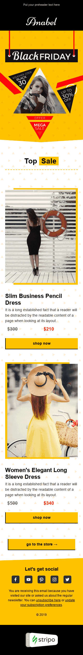 Modèle de courrier électronique Promo «Black Friday arrive» pour le secteur Mode Affichage mobile