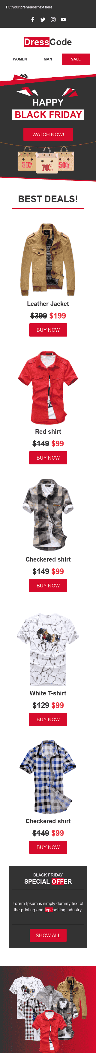 Werbung E-Mail-Vorlage «Dress-Code» für Mode-Branche Ansicht auf Mobilgeräten