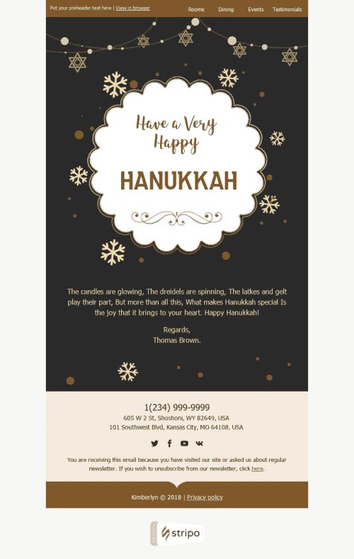 Hanukkah Email Template "Happiness and Joy" for Hotels industry mobile view