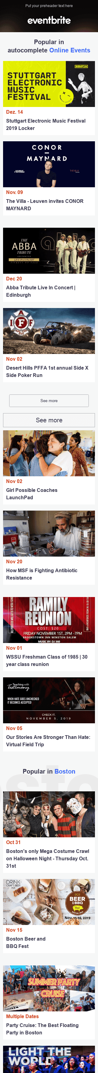 Modèle de courrier électronique Promo «Eventbrite» pour le secteur Publications & Blogging Affichage mobile