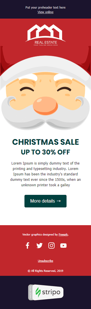 Modello Email Natale «Сhristmas accoglienti» per il settore industriale di Immobiliari Visualizzazione mobile
