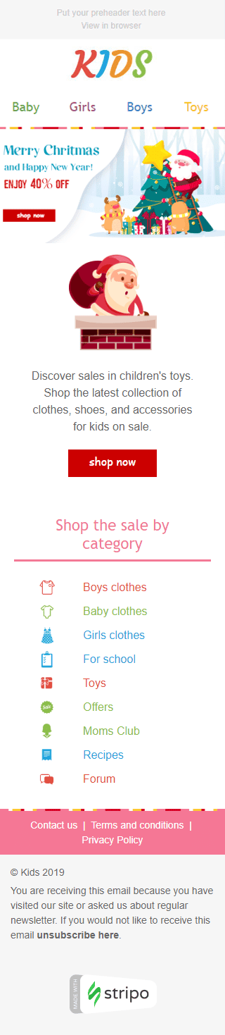 Modelo de E-mail de «Sorrisos de bebê» de Natal para a indústria de Artigos para crianças Visualização de dispositivo móvel