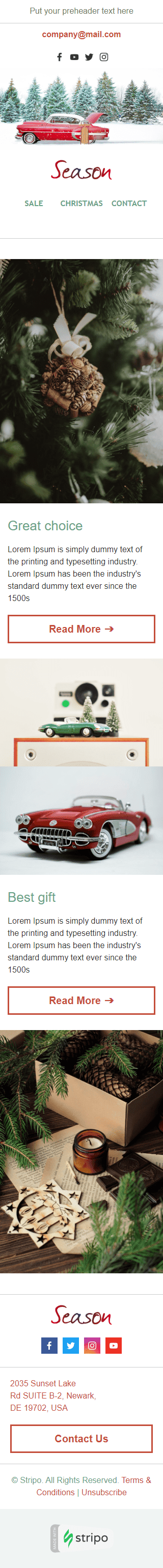 Modèle de courrier électronique Noël «Saison des fêtes» pour le secteur Cadeaux & Fleurs Affichage mobile