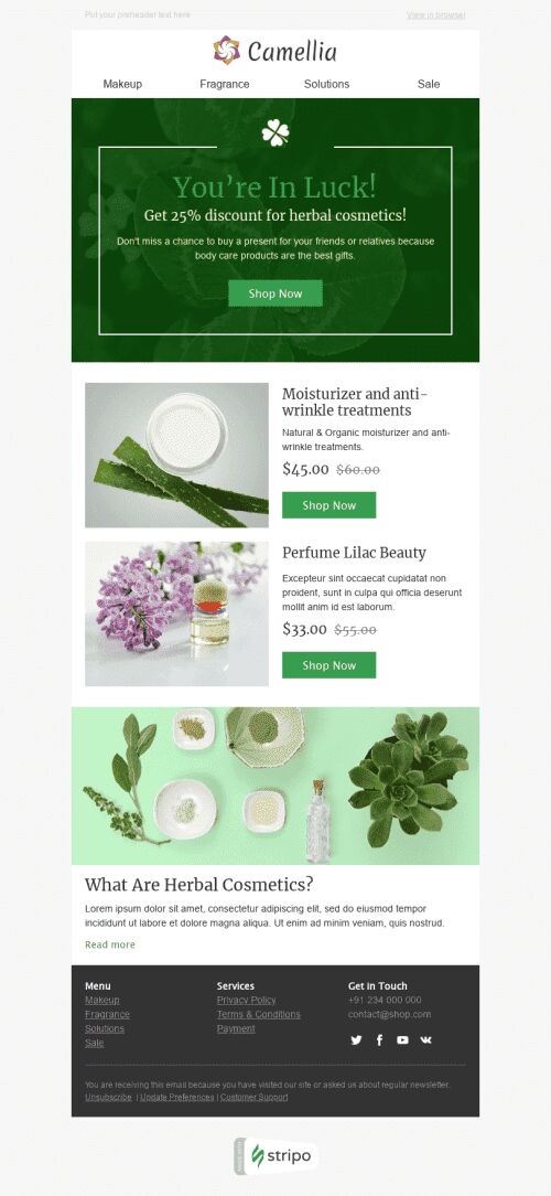 St. Patrick’s Day Email Template «Herbal Cosmetics» for Beauty & Personal Care industry mobile view