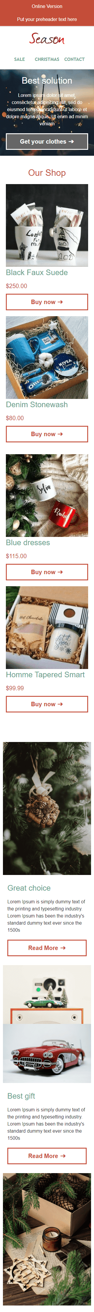 Modèle de courrier électronique Promo «Boutique saisonnière» pour le secteur Cadeaux & Fleurs Affichage mobile