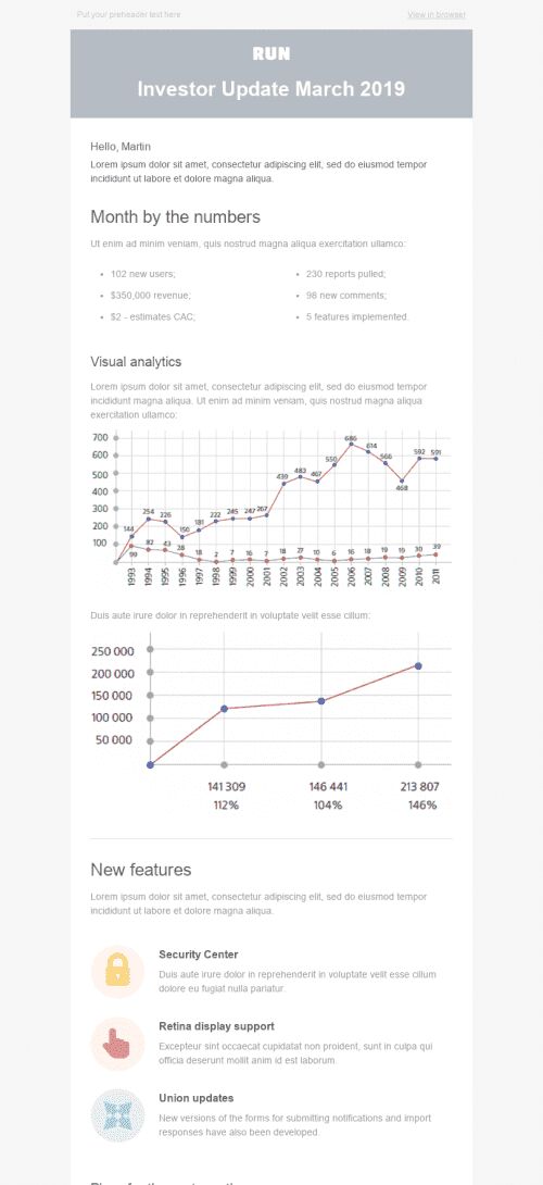 Email Digest Email Template «Investor Monthly Update» for Software & Technology industry mobile view