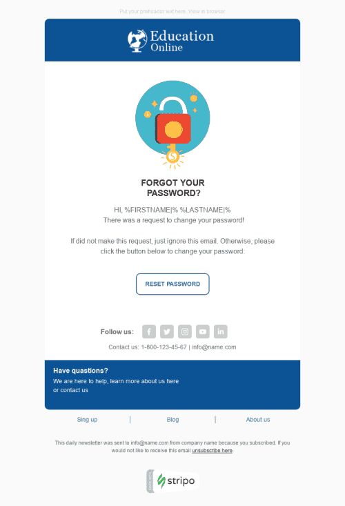 Password Reset Email Template «Don’t Worry» for Back to School industry mobile view