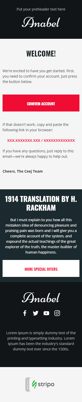 Modèle de courrier électronique Bienvenue «Salutation classique» pour le secteur Mode Affichage mobile