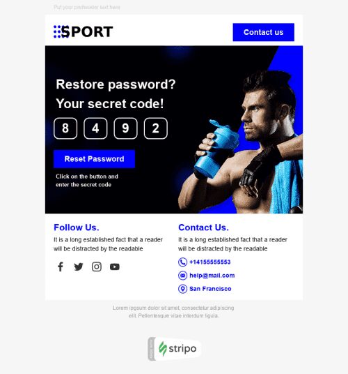 Password Reset Email Template «Sport Time» for Sports industry mobile view