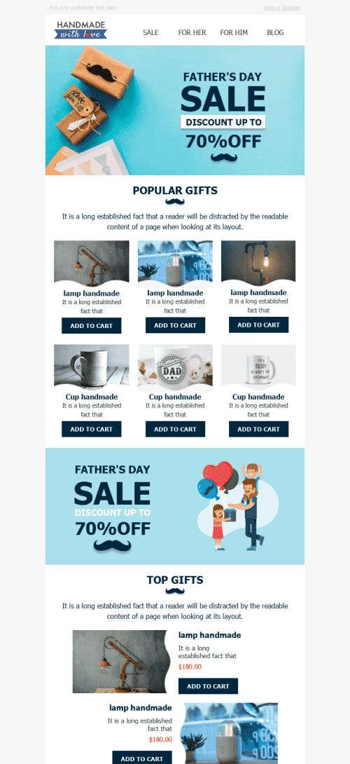 Father’s Day Email Template «Happy Dad» for Books & Presents & Stationery industry mobile view