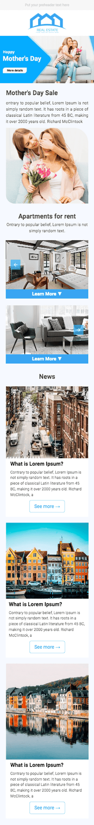 Plantilla de correo electrónico «Vacaciones de mamá» de Día de la Madre para la industria de Propiedades Vista de móvil