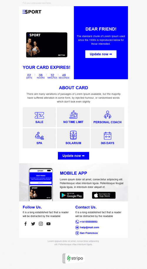 Modèle de courrier électronique Alertes & Notifications «Le sport pour toujours» pour le secteur Sports Affichage ordinateur