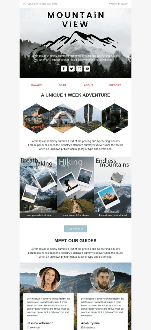 Promo Email Template «Mountain View» for Tourism industry mobile view