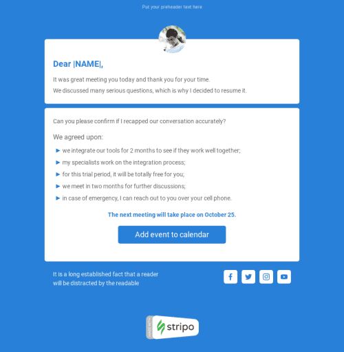 Follow-up Email Template «Thank you for the meeting» for Business industry mobile view