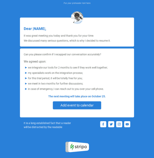 Plantilla de correo electrónico «Gracias por la reunión» de Seguir para la industria de Negocios Vista de móvil