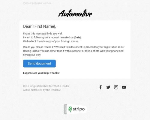 Follow-up Email Template «Information required» for Auto & Moto industry mobile view