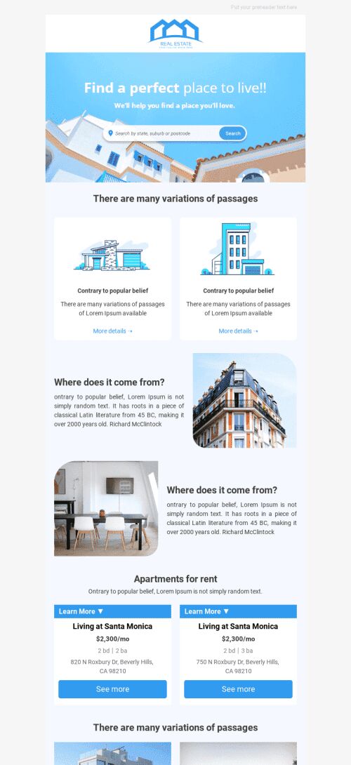 Promo Email Template «Dream House» for Real Estate industry mobile view