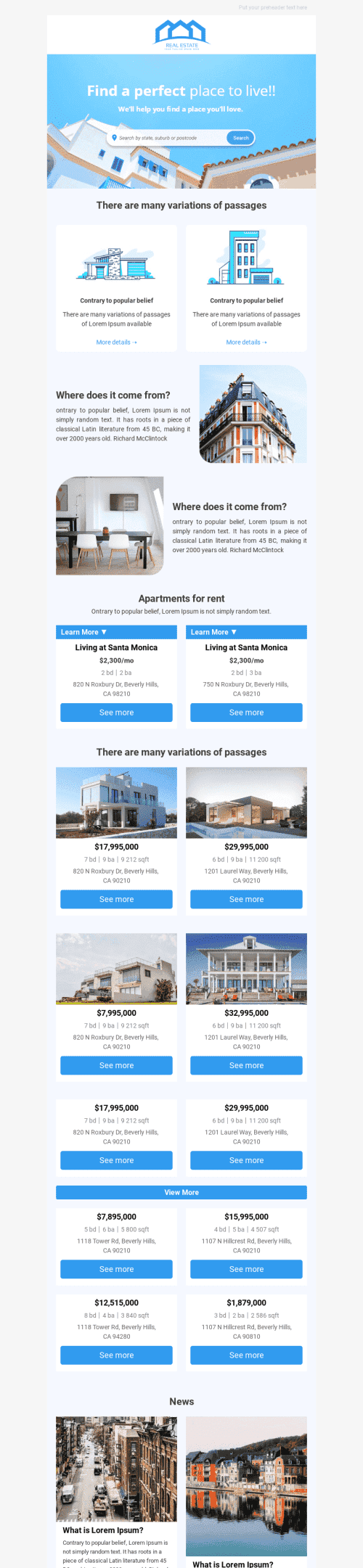 Modèle de courrier électronique Promo «Maison de rêve» pour le secteur Immobilier Affichage mobile