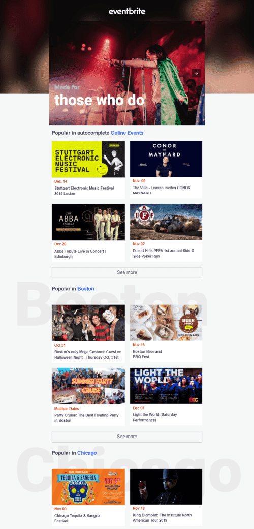 Modèle de courrier électronique Promo «Eventbrite» pour le secteur Publications & Blogging Affichage ordinateur