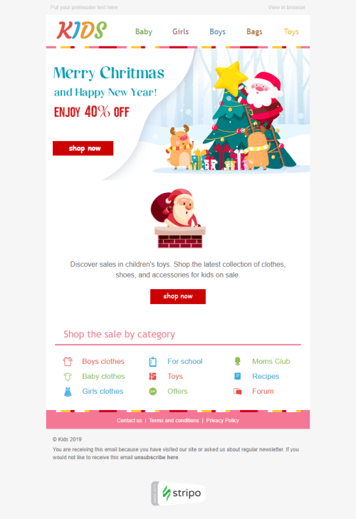 Modelo de E-mail de «Sorrisos de bebê» de Natal para a indústria de Artigos para crianças Visualização de desktop