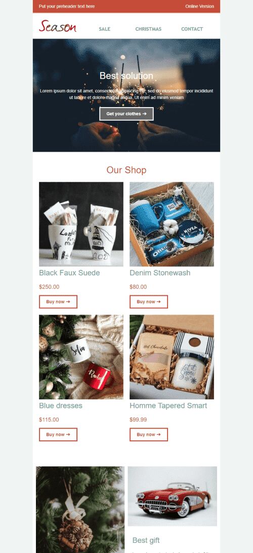 Promo Email Template «Seasonal Shop» for Gifts & Flowers industry mobile view