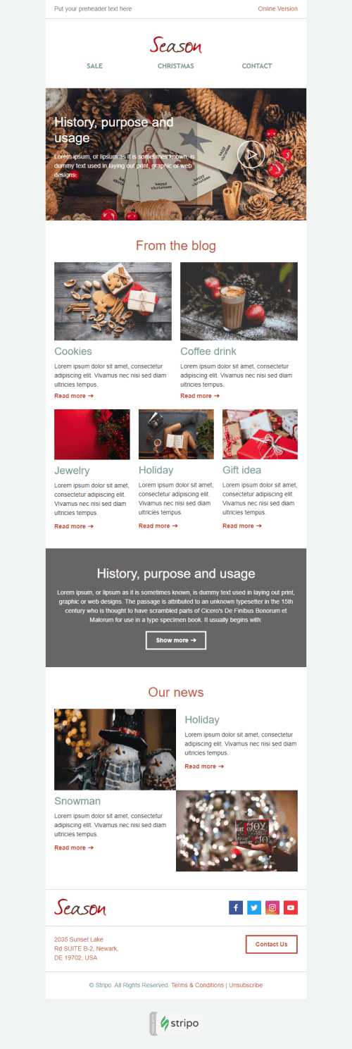 Modèle de courrier électronique Email de Rapport «Lettre d'information saisonnière» pour le secteur Cadeaux & Fleurs Affichage ordinateur