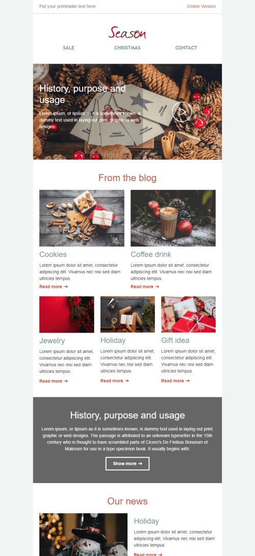 Email Digest Email Template «Seasonal Newsletter» for Gifts & Flowers industry mobile view