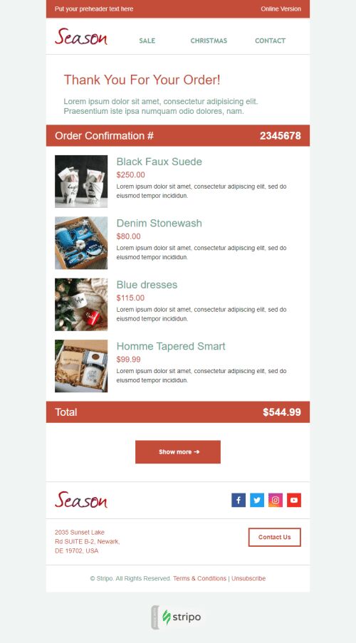 Confirmation Email Template «Seasonal Order» for Gifts & Flowers industry mobile view